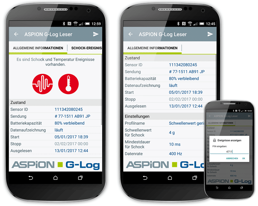 ASPION-G-Log_SmartphoneApp1_Anzeige_ohne_und_mit_PIN-Schutz