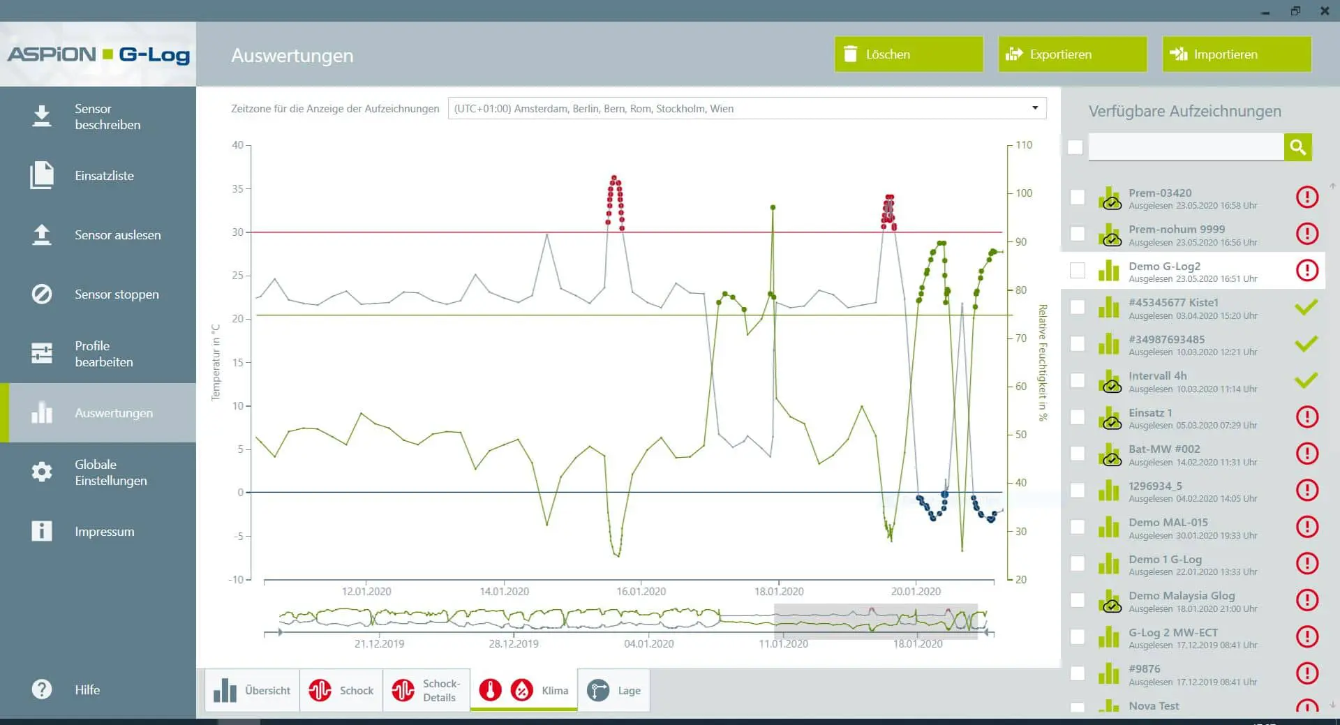 ASPION Klimaaufzeichnung G-Log 2, Datenlogger Temperatur Luftfeuchtigkeit